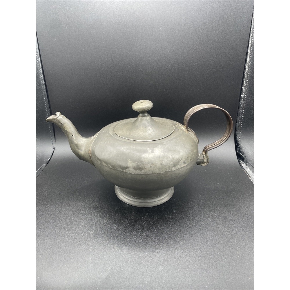 Antique 1800's Shaw & Fish Sheffield Pewter Teapot Hinged Lid Very Rare English